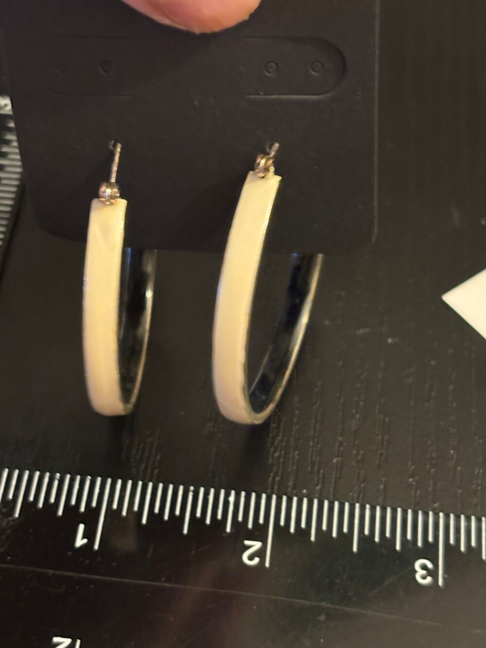 Vintage Cream White Enamel Hoop Earrings Small